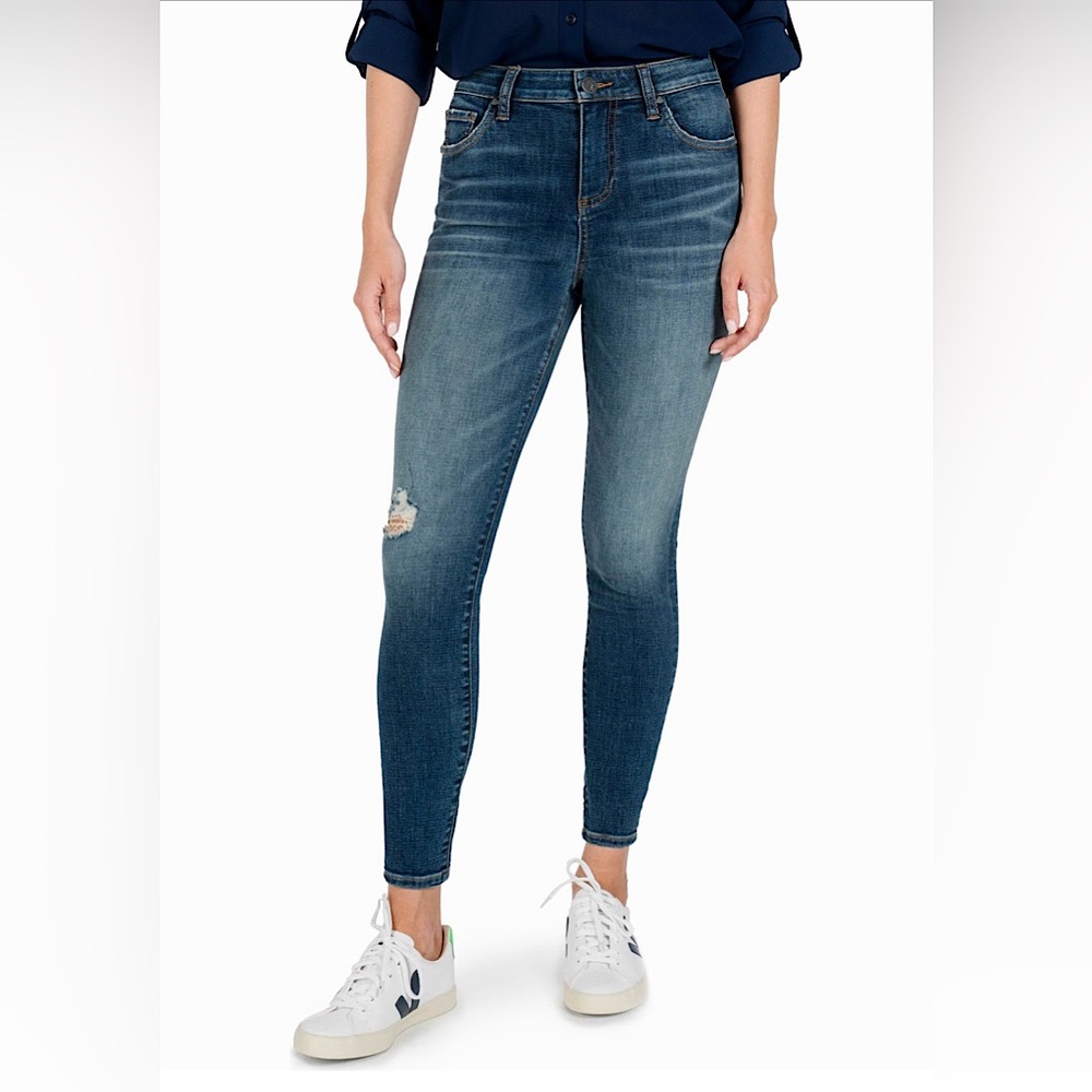 KUT From the Kloth DONNA High Rise Skinny Ripped Whiskered Blue Jeans EUC 2